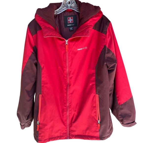 SwissTech Red & Burgundy Hooded Jacket XXL/2XG With Zippered Pockets 78e - Picture 1 of 11